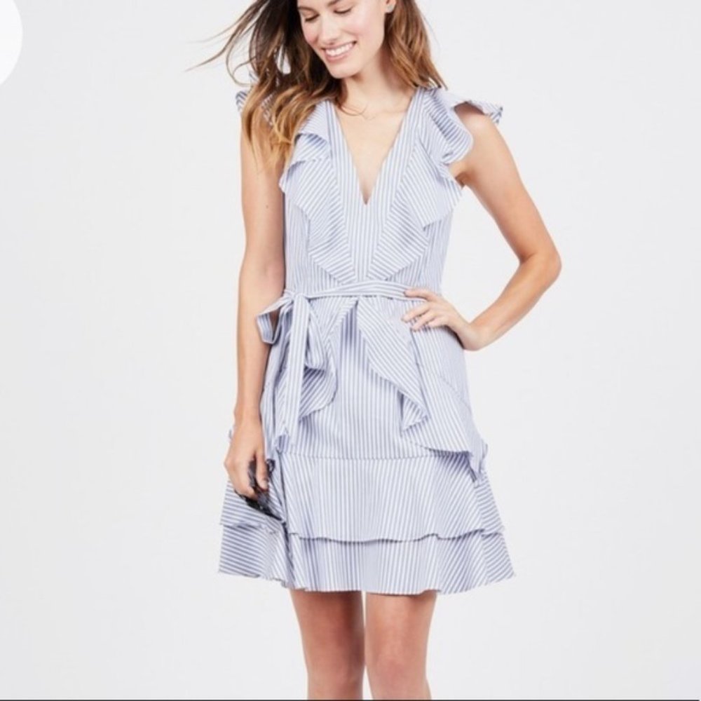 Rachel Roy | Ruffle Striped Fit & Flare Sun Dress | Blue & White | Size 14
